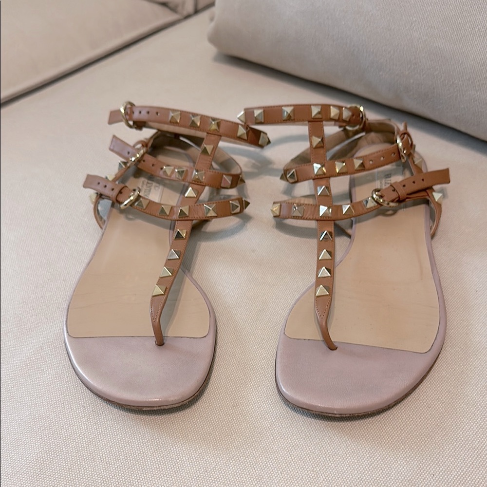 Valentino Tan Gladiator Sandals with Studded Straps